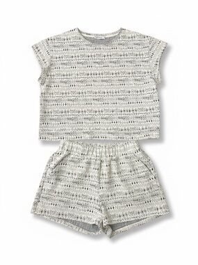 See And Be Seen Black White Patterned Two-Piece Short Set Size Large